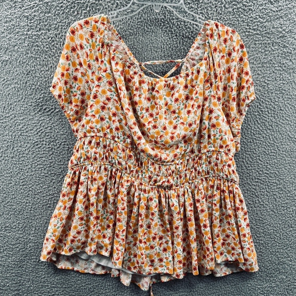 Torrid Women Boho Cottage Peplum Top 3X Floral Smocked Feminine Romantic Prairie